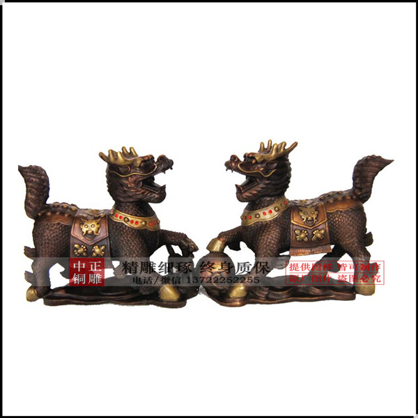 銅麒麟擺件一對