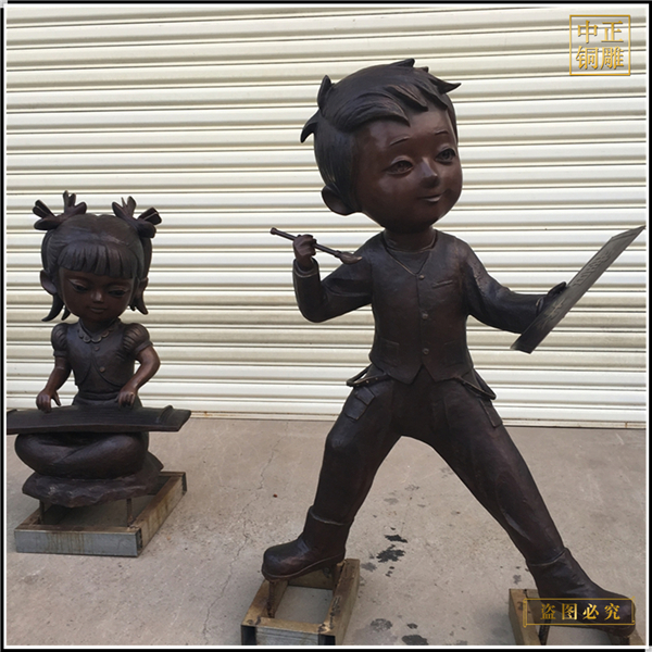 小男孩小女孩銅雕塑