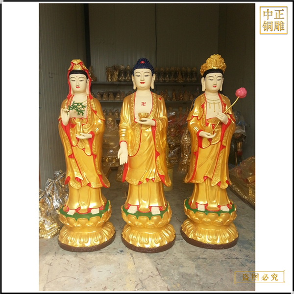 彩繪寺廟西方三圣佛像