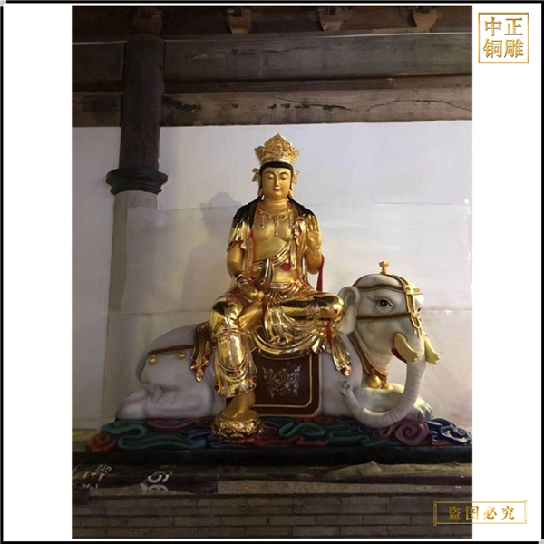 貼金箔文殊普賢銅佛像工藝品