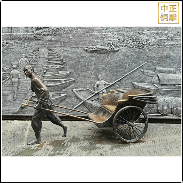 拉車人物銅雕塑