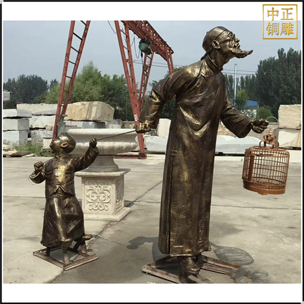 遛鳥人物銅雕塑