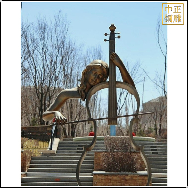 小區少女撫小提琴人物雕塑